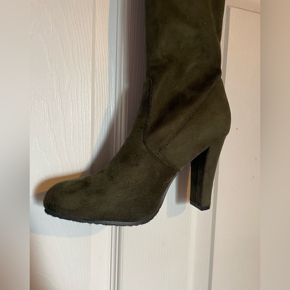 Akira olive green chunky heel, over the knee boot - Picture 2 of 11